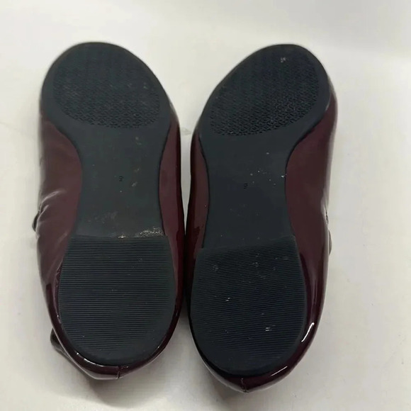 Tory Burch Twiggie Ballet Flats Slip On Patent Leather Shoes Merlot Red Gold 9 - Picture 8 of 11
